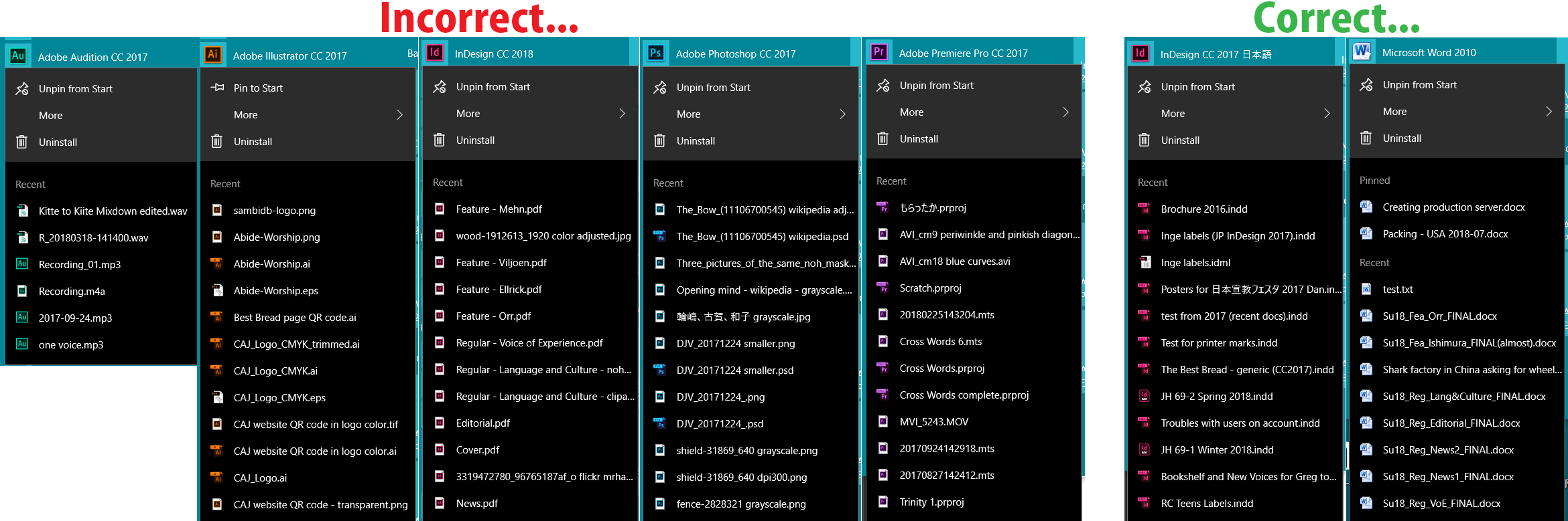 Adobe software Recent lists.png